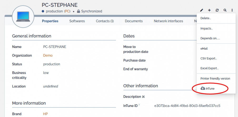 Data model for Microsoft InTune